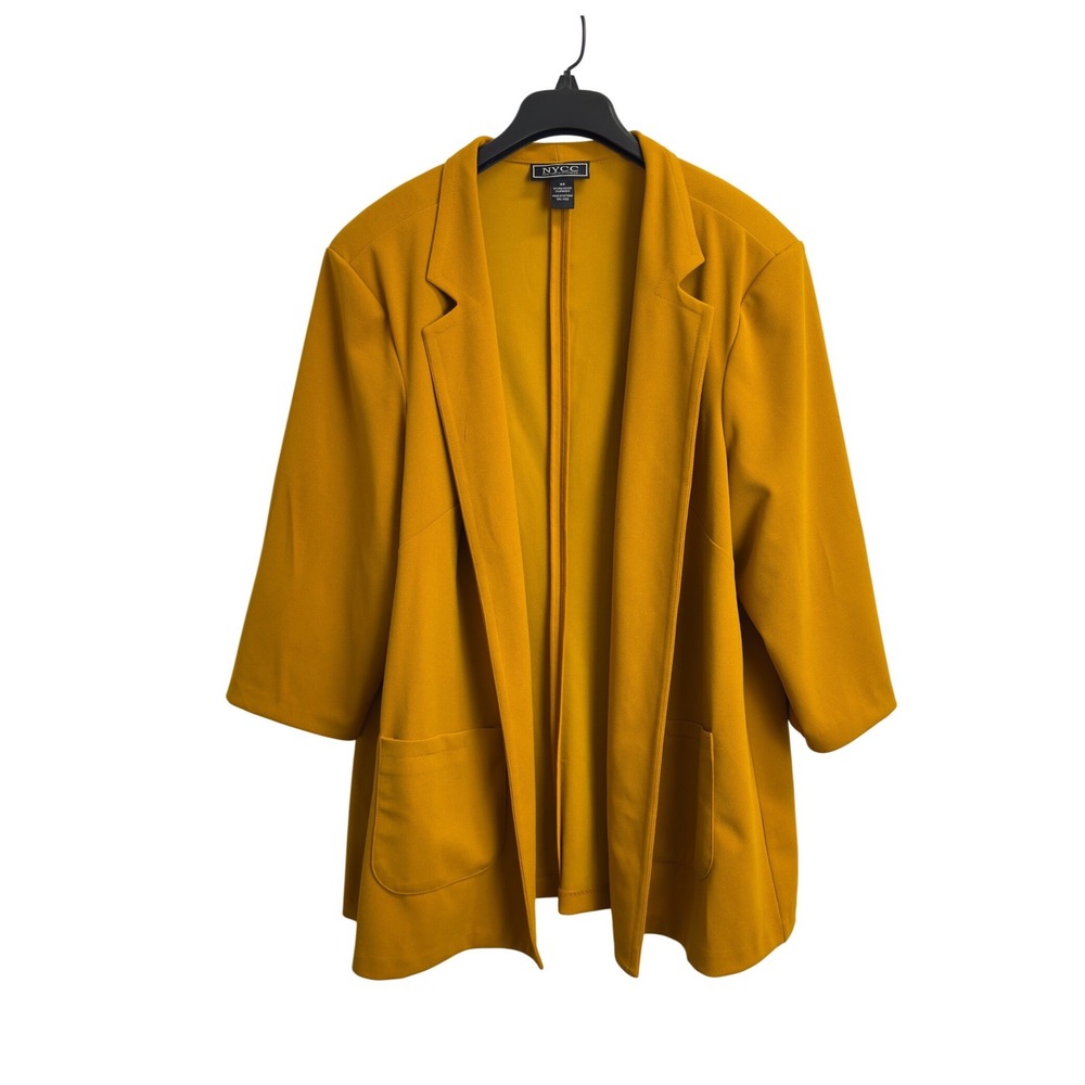 NYCC New York Clothing Co Mustard Yellow Open Front Blazer Jacket 3X Plus Size
